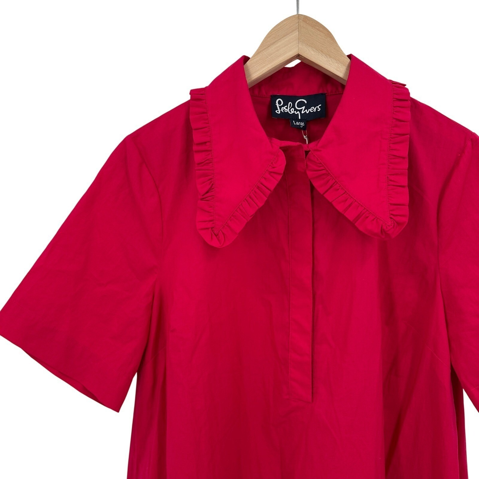 Lesley Evers Harper Magenta Pink Cotton Ruffle Collar Shift Dress Large Nwt Read — image 2 of 8